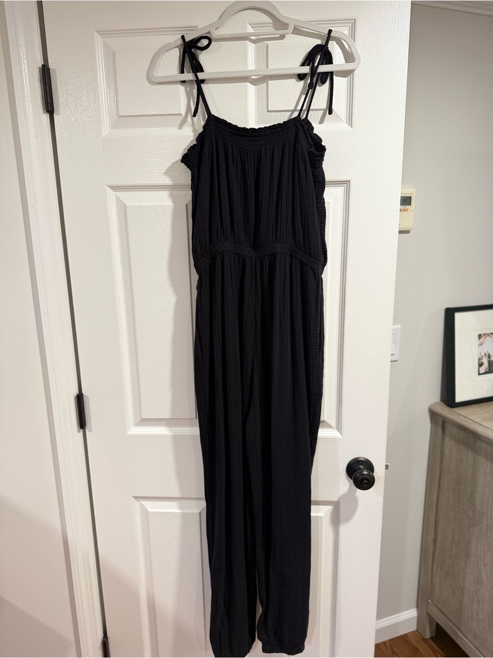 Z Supply Gauze Black Tie-Shoulder Jumpsuit, Medium